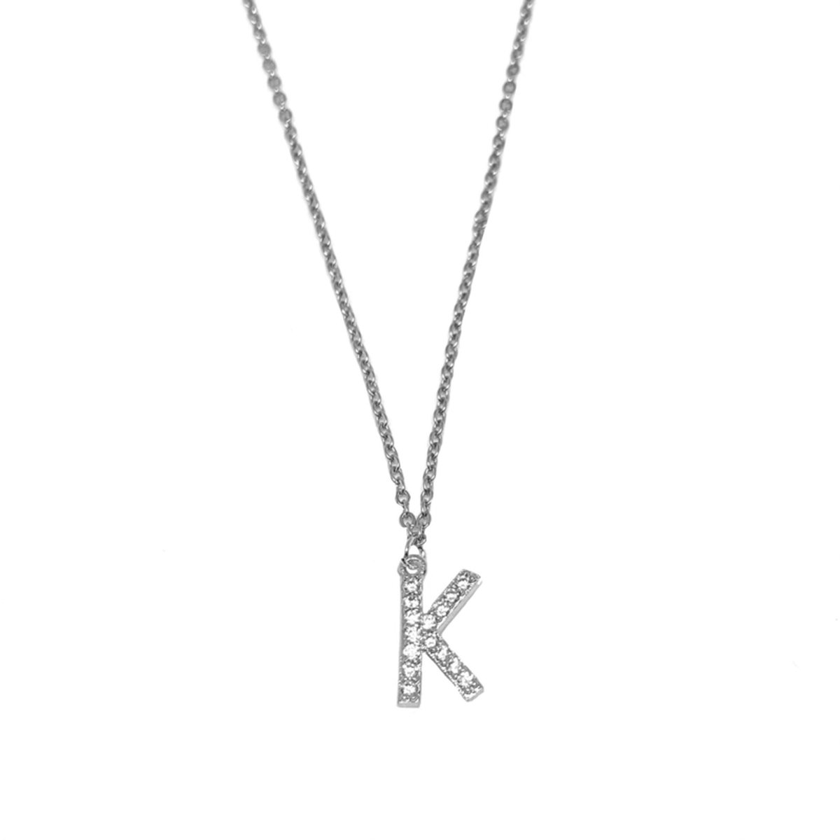 Letter ketting diamant - initiaal K - zilver