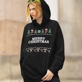 Kerst Hoodie Candy Cane - Met tekst: Merry Christmas - Kleur Zwart - ( MAAT XL - UNISEKS FIT ) - Kerstkleding voor Dames & Heren
