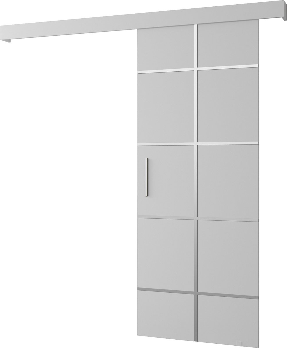 InspireMe - Schuifdeursysteem met rail - 90x204cm - AGRA III - Wit Mat + Wit frame + Zilver Handvat