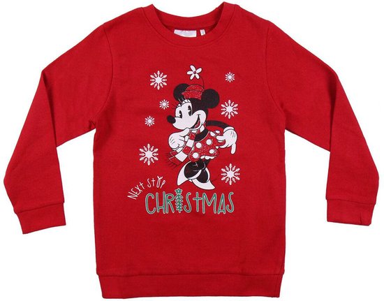 Pull de Noël Disney - Minnie Mouse - Mickey Mouse - Rouge - Noël - Vacances - Unisexe - Taille 128 - Boîte cadeau incluse