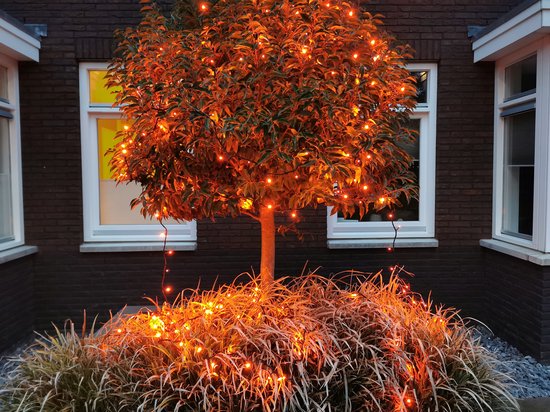 Lichtsnoer met 200 oranje leds, 20 meter, 8 progamma’s & afstandsbediening, doorkoppelbaar, IP44, binnen en buiten, tafel vaas deur bomen feest tent heg versiering
