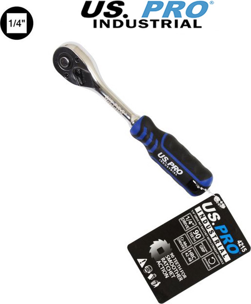 Professionele 90 tands ratel met recht handvat 1/4" (150 mm lang)