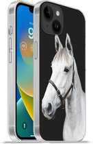 Geschikt voorApple Iphone 14 Plus - Soft case hoesje - Paard - Halster - Wit - Siliconen Telefoonhoesje