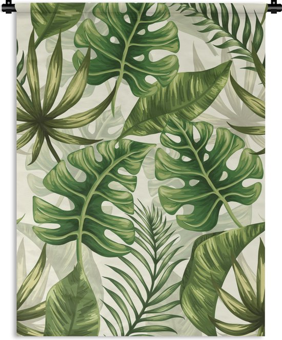Wandkleed - Wanddoek - Monstera - Illustratie - Wit - Meisjes - Kinderen - Jongens - 90x120 cm - Wandtapijt