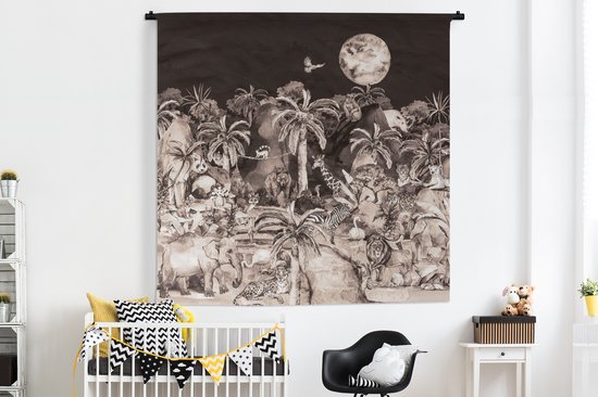 Tenture murale - Tissu mural - Jungle - Enfants - Animaux - 180x180 cm - Tapisserie