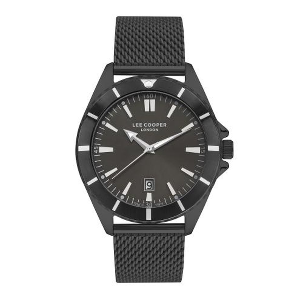 Lee Cooper LC07353.670 - Horloge - Analoog - Mannen - Heren - Mesh-Milanese band - Staal - Datumaanduiding - Zwart - Gun