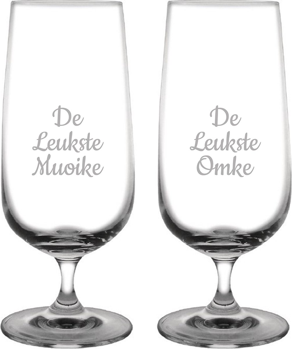 Gegraveerde bierglas op voet 41cl De Leukste Muoike-De Leukste Omke