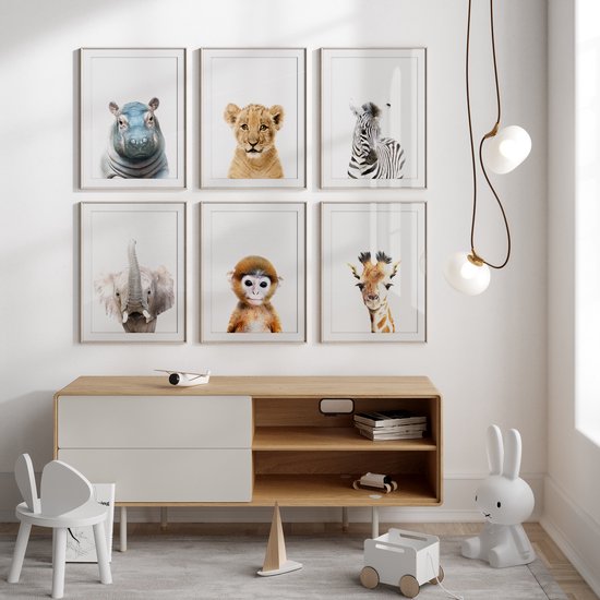 Chambre Bébé - Posters - Chambre Safari - Chambre Enfants - 6 Posters - Posters Animaux - Safari Décoration murale - Format A3 30x40 cm - Poster Chambre Bébé - Posters Enfants - Bébés Animaux