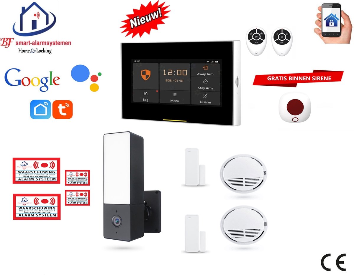 Draadloos wifi smart alarmsysteem werkt met Google en wifi,gprs,sms (Nederlands of Frans stem en tekst) set 38 ST-01