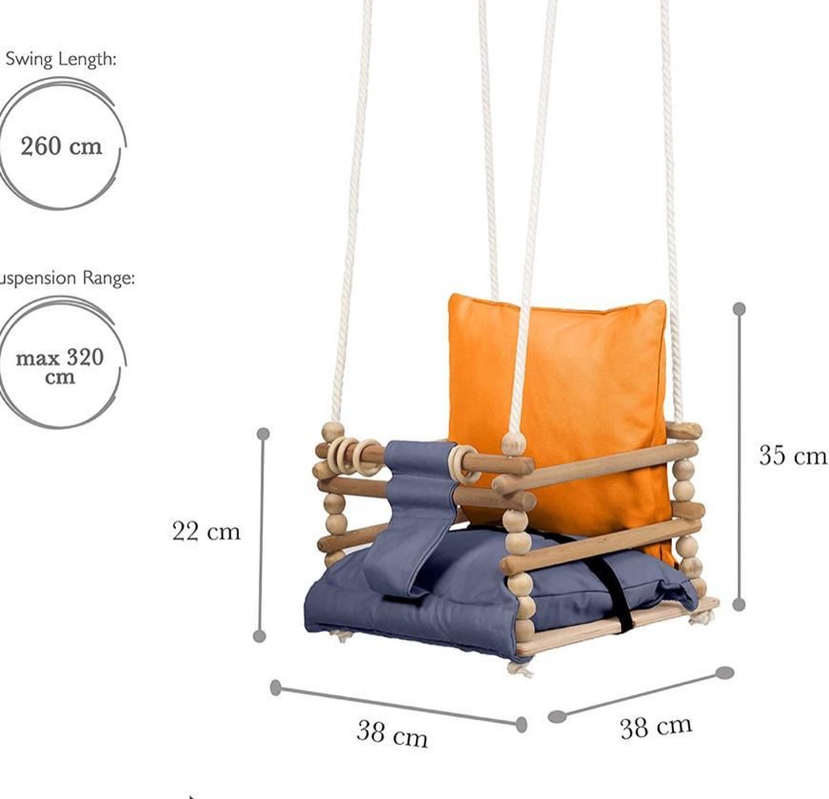 Baby schommel - baby swing - met oren - max. 20 kg - grijs & beige