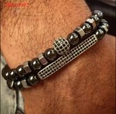 Kralen Armbanden set - Antraciet - Leerella - Kralen Armband Heren Dames - Kralen Armband Mannen - Valentijnsdag - Verjaardag - Cadeautjes