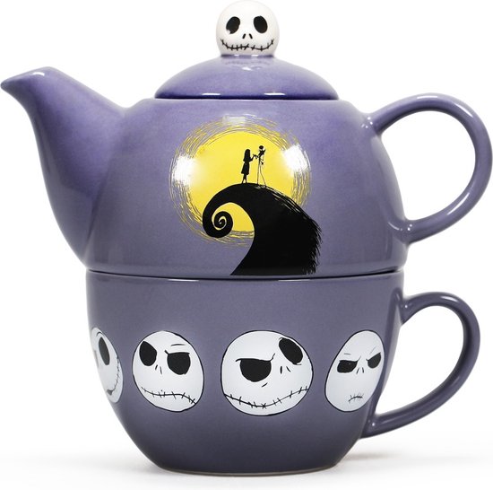 Half Moon Bay - The Nightmare Before Christmas Theepot en theekop Tea For One Paars/Zwart
