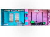 WallClassics - PVC Schuimplaat- Blauw en Roze Strandhuisjes - 60x20 cm Foto op PVC Schuimplaat