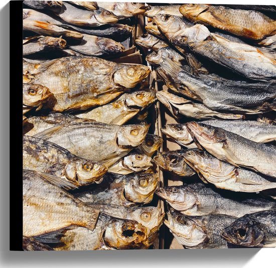WallClassics - Canvas  - Verse Vissen op een Vismarkt - 40x40 cm Foto op Canvas Schilderij (Wanddecoratie op Canvas)