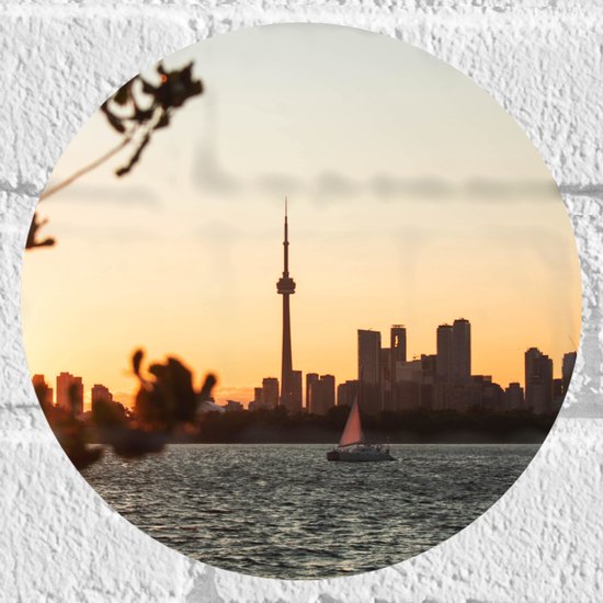 WallClassics - Muursticker Cirkel - Toronto Tower - 20x20 cm Foto op Muursticker