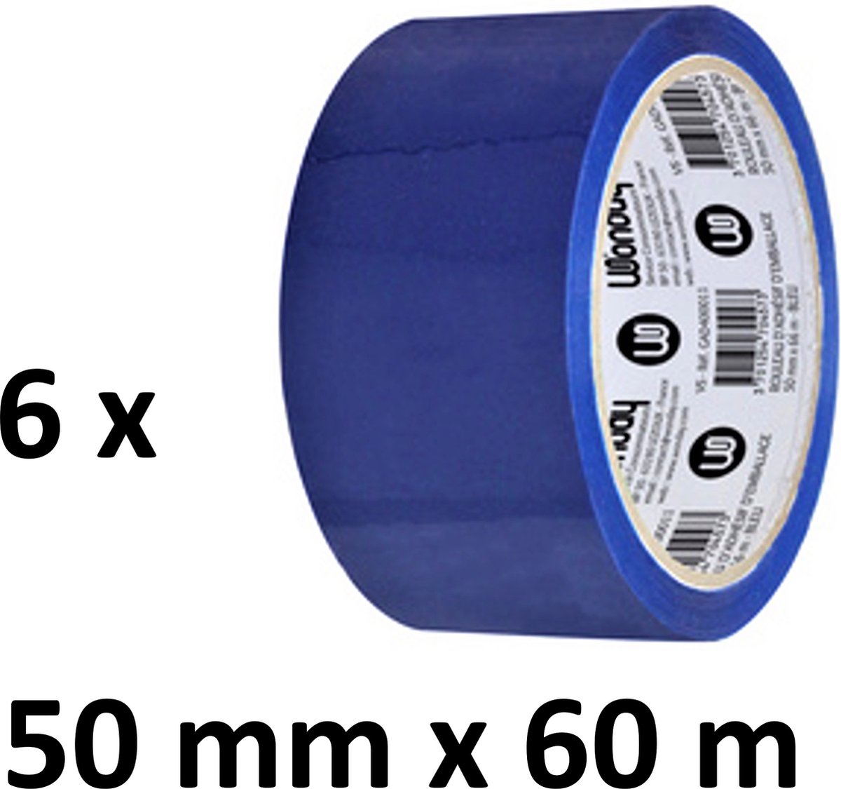 6 x gekleurd verpakkingstape - PP - 50mm x 66m - blauw