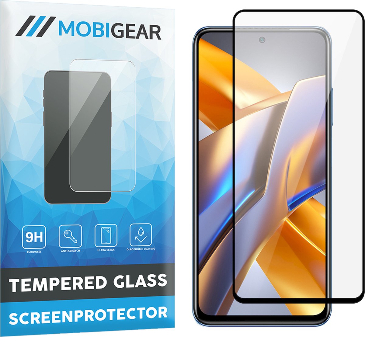 Mobigear Screenprotector geschikt voor POCO M5s Glazen | Mobigear Premium Screenprotector - Case Friendly - Zwart