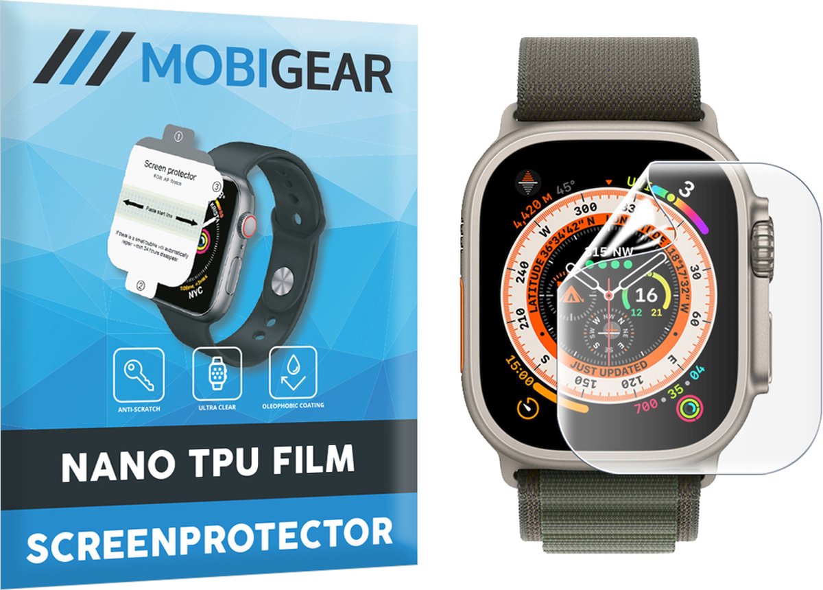 Mobigear Screenprotector geschikt voor Apple Watch Ultra - 49 mm Hydrogel TPU | Mobigear Screenprotector - Case Friendly