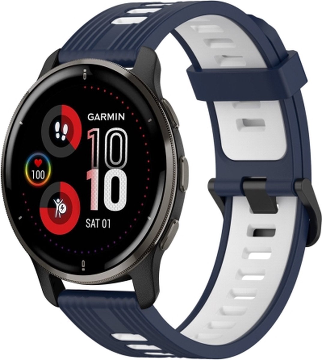 Voor Garmin Venu 2 plus 20 mm verticaal patroon tweekleurige siliconen horlogeband (donkerblauw+wit)