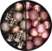 Kerstballen 34x st - 3 cm - champagne en oudroze - kunststof