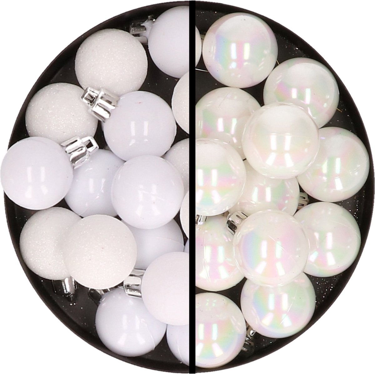 Kerstballen 36x stuks - 3 en 4 cm - wit en parelmoer wit - kunststof