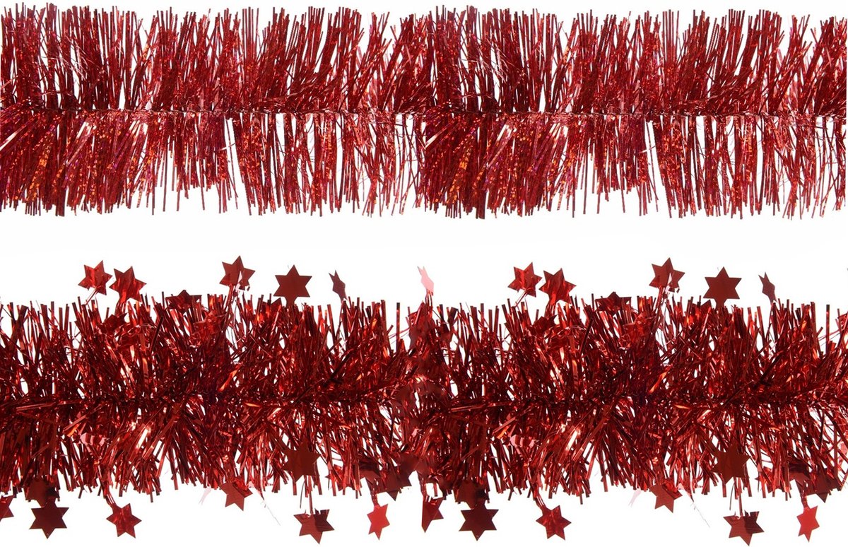 Decoris folie kerstslingers 4x stuks - rood - kunststof - 270 cm