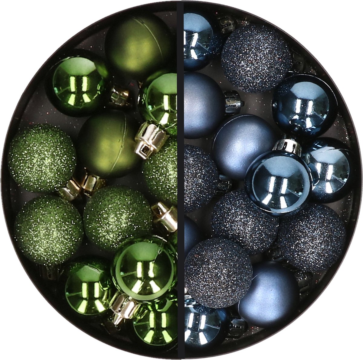 Kerstballen 34x st - 3 cm - groen en donkerblauw - kunststof