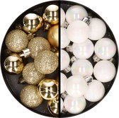 Kerstballen 34x st - 3 cm - goud en parelmoer wit - kunststof