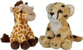 Ravensden - Safari dieren knuffels - 2x stuks - Cheetah en Giraffe - 15 cm