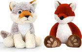 Keel Toys - Pluche knuffels combi-set dieren vos en wolf 25 cm