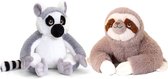 Keel Toys - Pluche knuffels combi-set dieren luiaard en maki aapje 25 cm