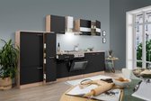 Goedkope keuken 300  cm - complete keuken met apparatuur Merle  - Eiken/Zwart - soft close - elektrische kookplaat    - afzuigkap - oven    - spoelbak