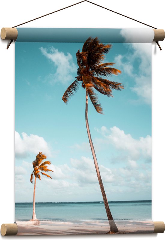 WallClassics - Textielposter - Grote en Kleine Palmboom aan het Water - 30x40 cm Foto op Textiel