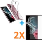 Silicone hoesje transparant met 2 Pack Tempered glas Screen Protector Geschikt voor: Samsung Galaxy S22 Ultra