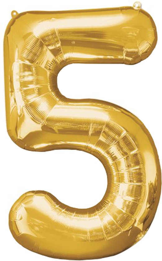 Versiering 5 Jaar Ballon Cijfer 5 Verjaardag Versiering Folie Helium Ballonnen Feest Versiering XL Formaat Goud - 86 Cm