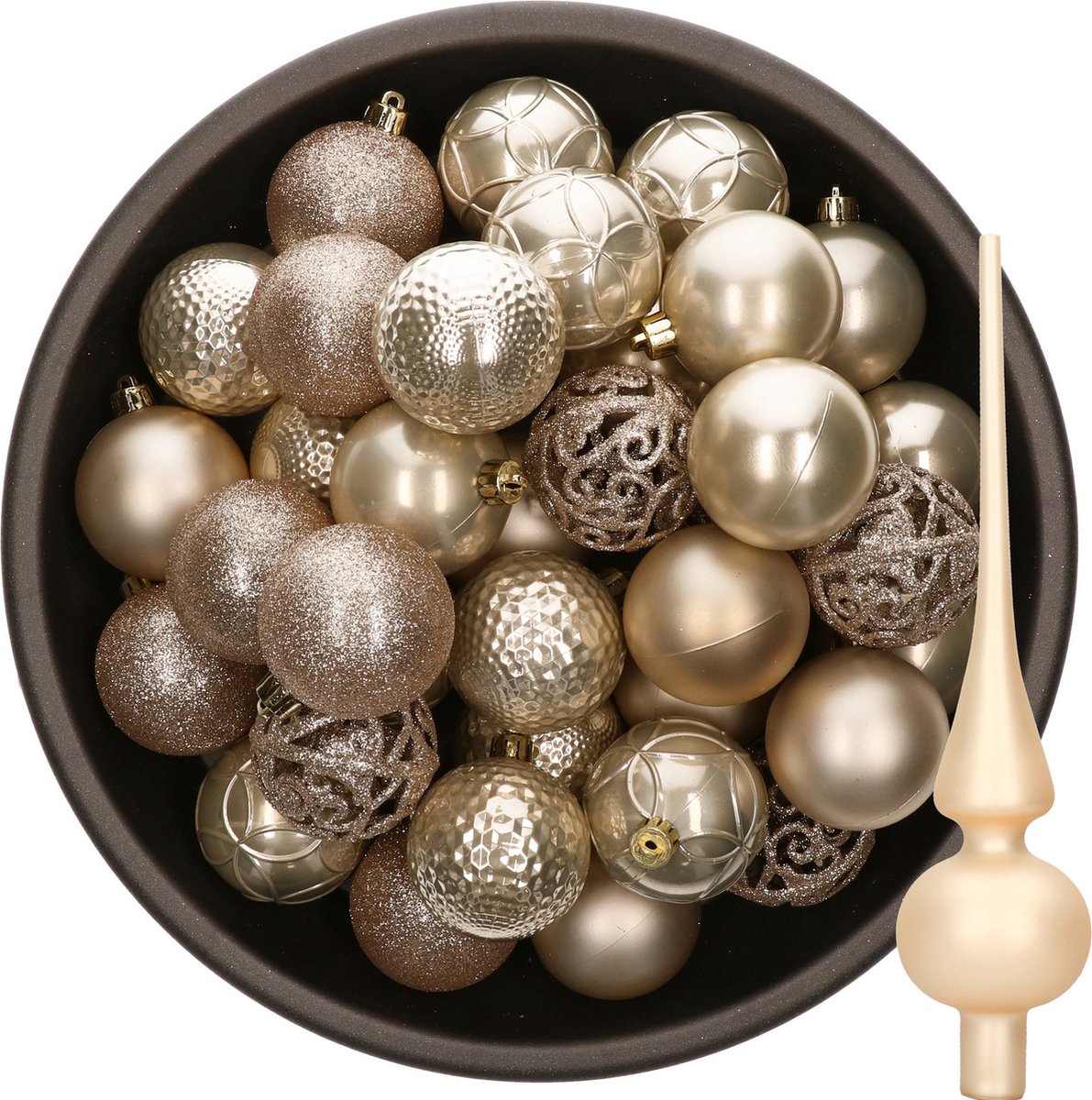 Decoris Kerstballen - 37 ST - 6 cm kunststof - met glazen piek - champagne