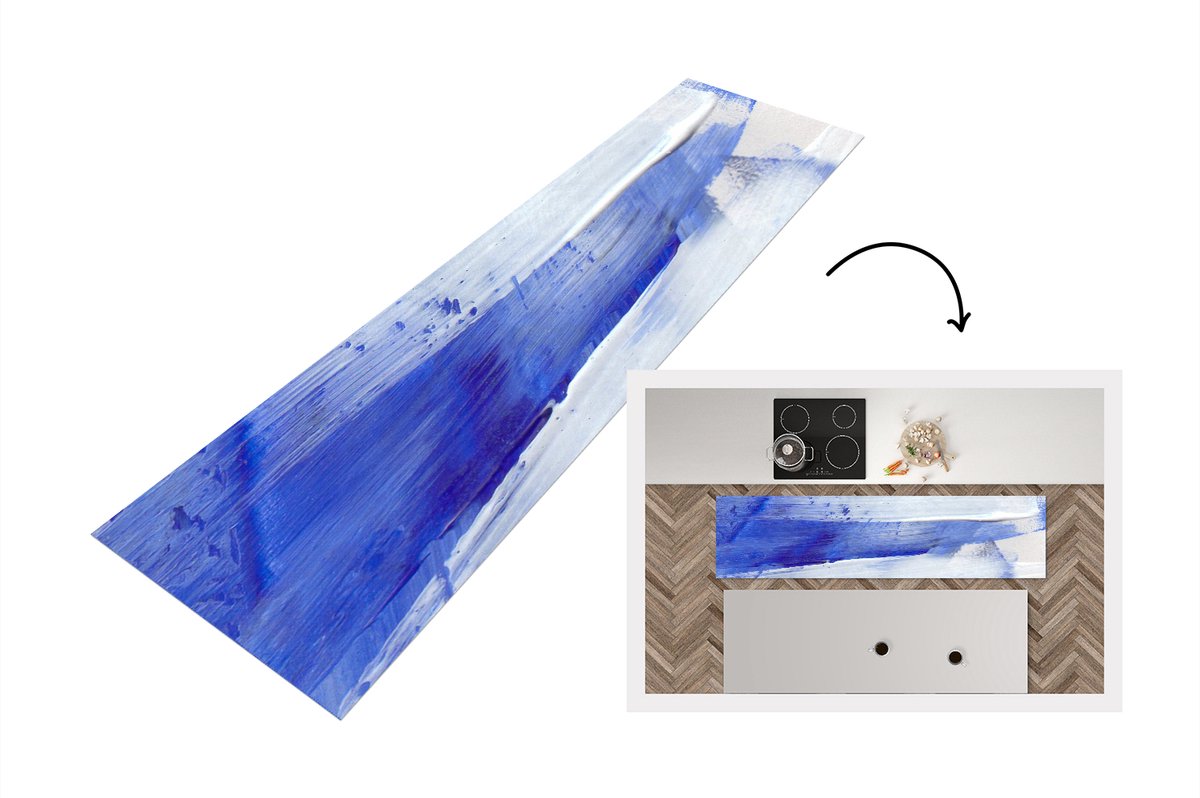 KitchenYeah Keukenloper - Loper keuken - Verf - Design - Blauw - 200x50 cm - Keukenloper vinyl Multicolor
