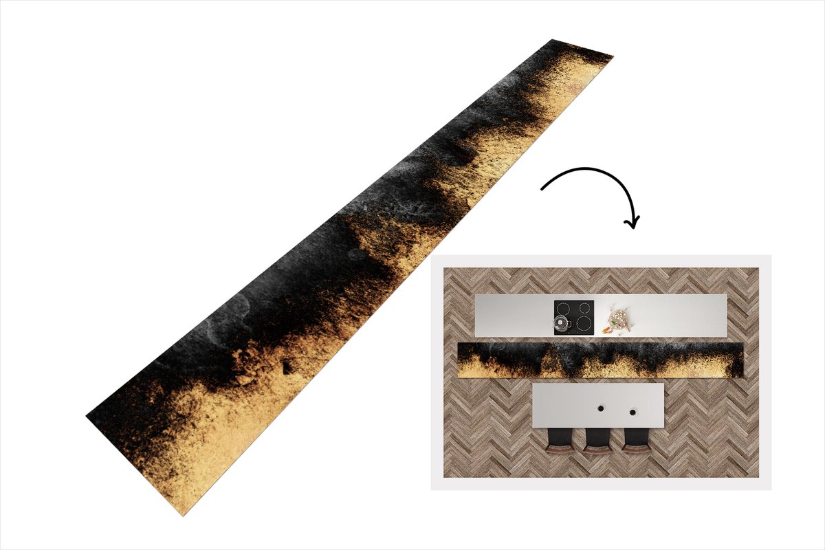 KitchenYeah Keukenloper - Loper keuken - Goud - Chic - Abstract - Zwart - Wit - Keukenloper vinyl, foto 6