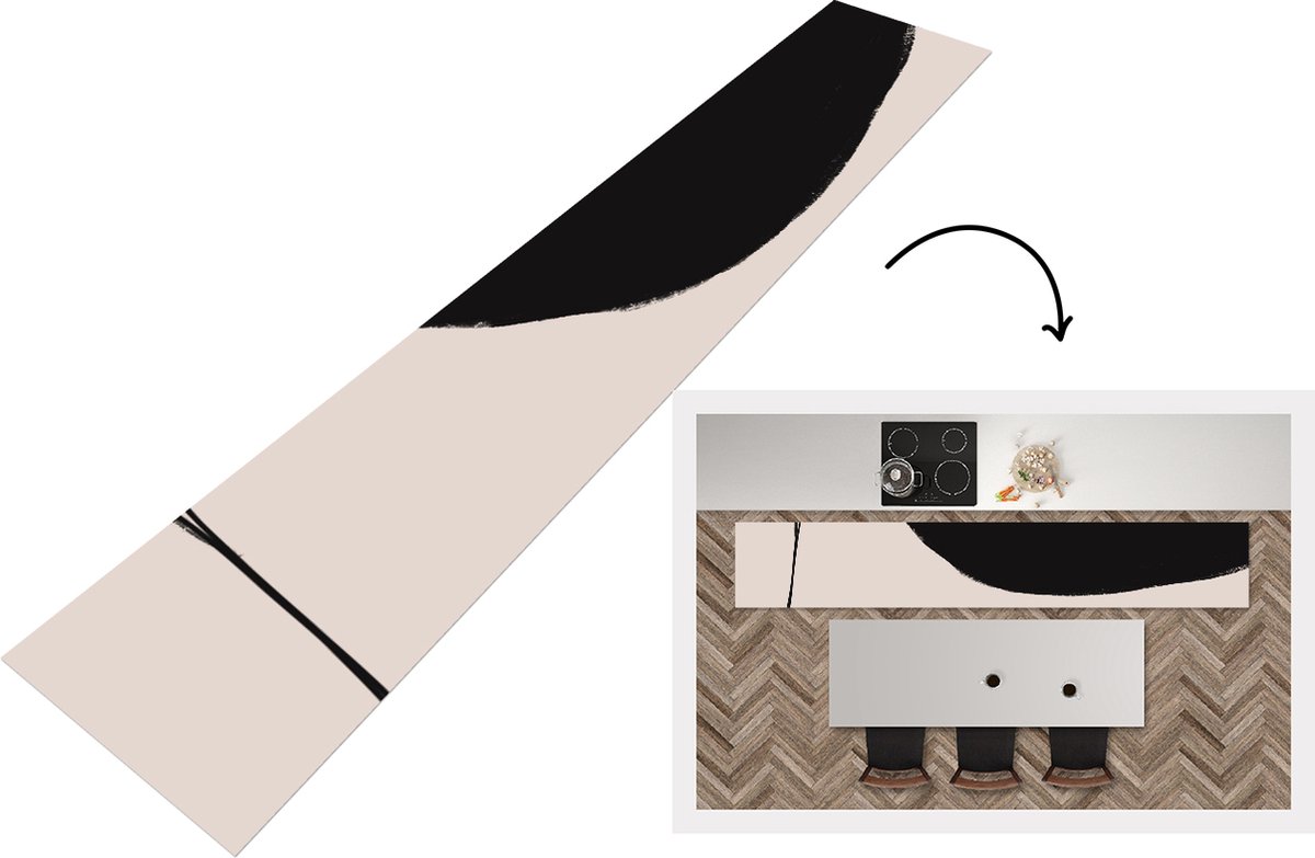 KitchenYeah Keukenloper - Loper keuken - Pastel - Zwart - Minimalisme - 360x60 cm - Keukenloper vinyl Multicolor