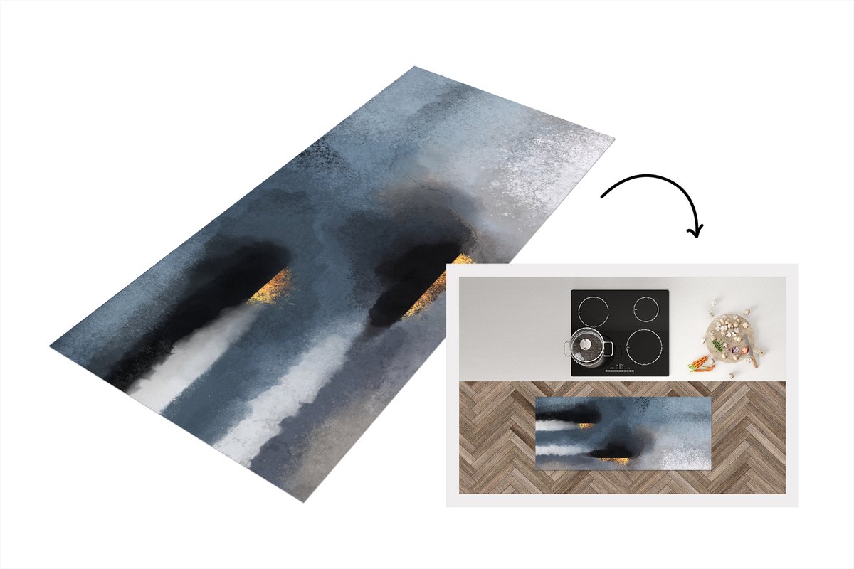 KitchenYeah Keukenloper - Loper keuken - Wolken - Gold - Abstract - 120x50 cm - Keukenloper vinyl Multicolor