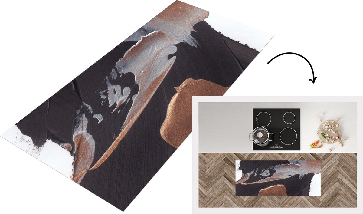 KitchenYeah Keukenloper - Loper keuken - Abstract - Verf - Goud - 120x50 cm - Keukenloper vinyl Multicolor