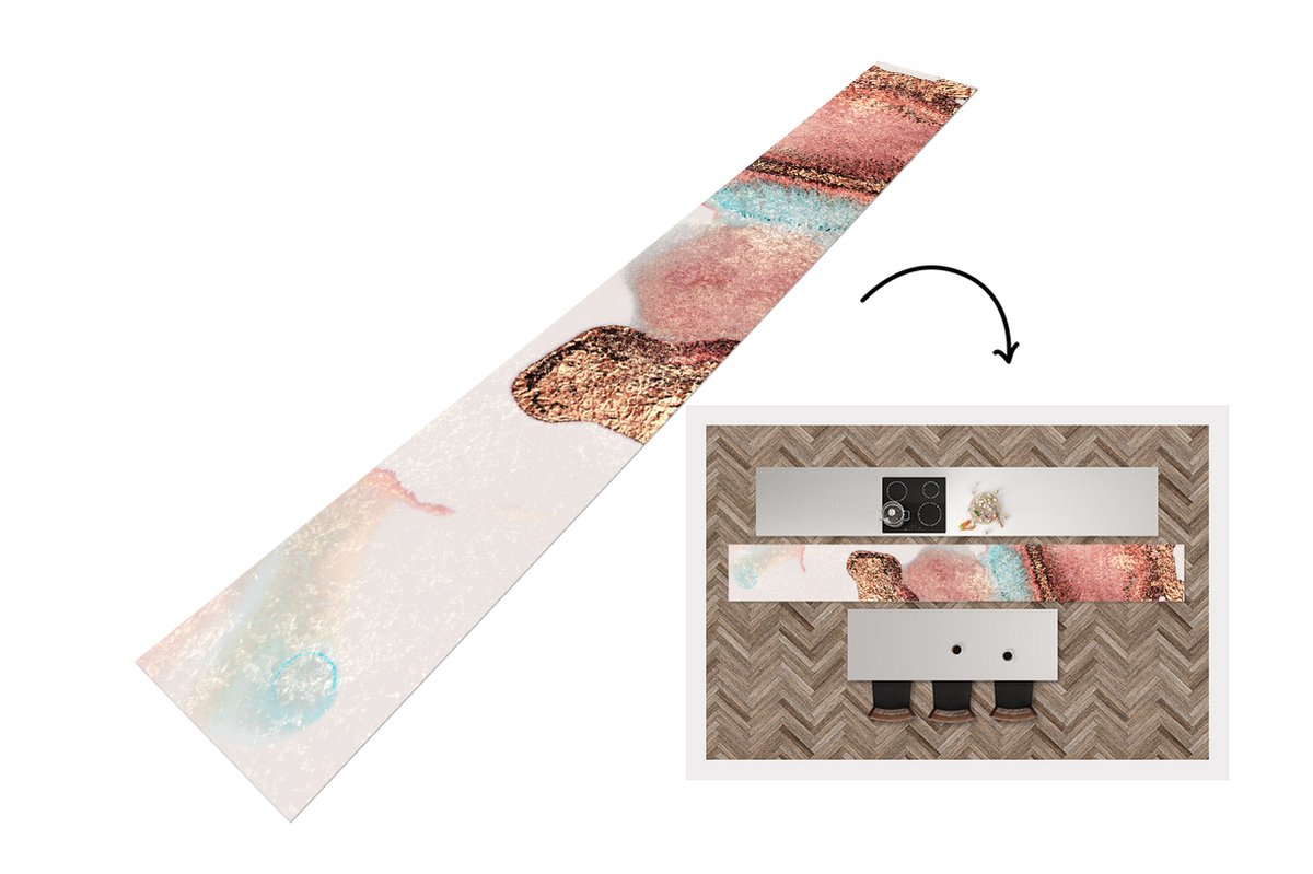 KitchenYeah Keukenloper - Loper keuken - Inkt - Pastel - Abstract - 400x50 cm - Keukenloper vinyl Multicolor