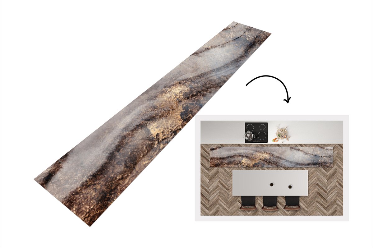 KitchenYeah Keukenloper - Loper keuken - Storm - Goud - Abstract - Keukenloper vinyl, foto 2