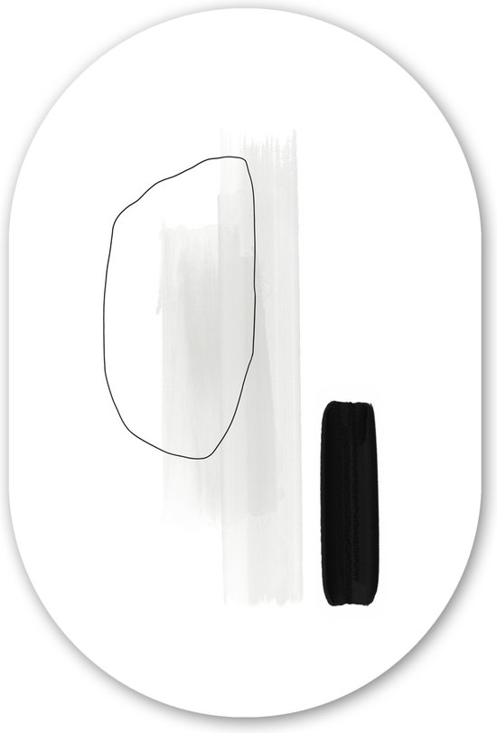 Muurovaal - Kunststof Wanddecoratie - Ovalen Schilderij - Line art - Acrylverf - Minimalisme - 40x60 cm - Ovale spiegel vorm op kunststof