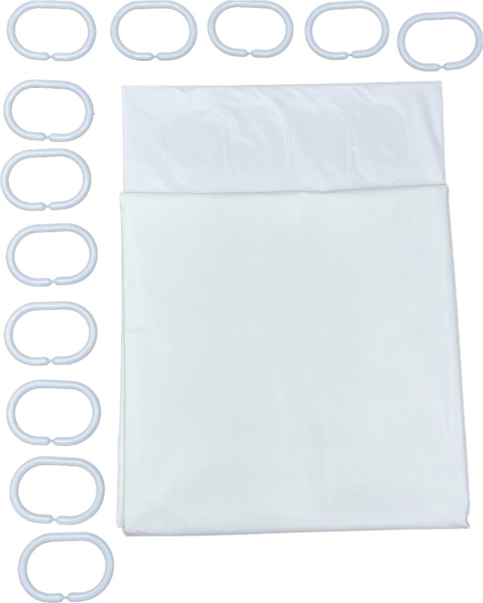 Douchegordijn wit | 180 x 200 CM | 12 ophanghaken | 100% polyester