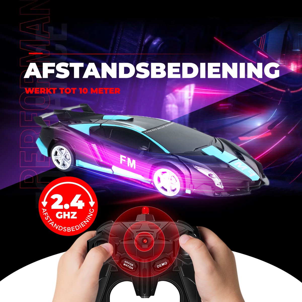 Huntex RC Transformerende Auto/Robot - Lamborghini FM - Zwart/Groen — afbeelding 7