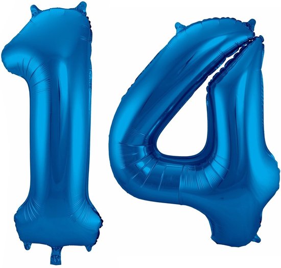 Cijfer ballonnen - Verjaardag versiering 14 jaar - 85 cm - blauw