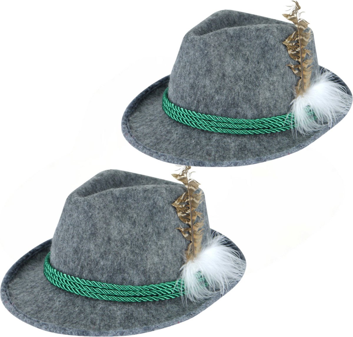 Oktoberfest - Tiroler hoedje - 2 stuks - grijs - vilt - tot hoofdmaat 58 cm
