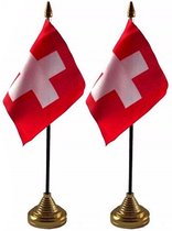 2x stuks Zwitserland tafelvlaggetjes 10 x 15 cm met standaard