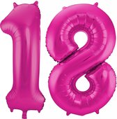Cijfer ballonnen - Verjaardag versiering 18 jaar - 85 cm - roze